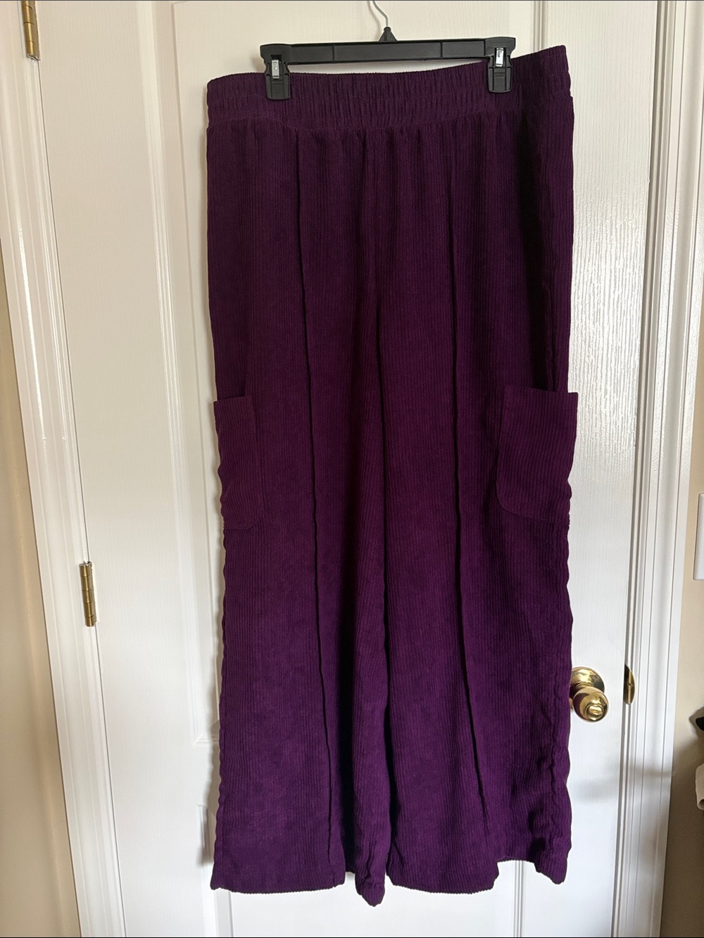 SO Deep Purple Corduroy Wide-Leg High- Waist Pants with large side Pockets